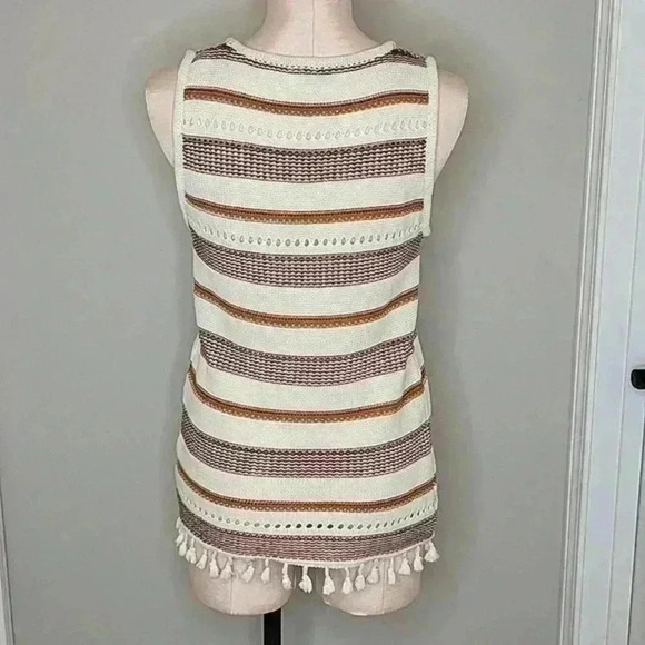 Alya Boho Striped Knit Tank w/ Tassels White/Orange Women's Size Medium‎ - Picture 6 of 8